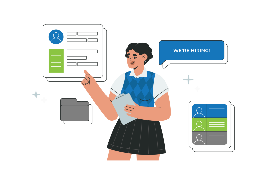 Person Exclaiming We're Hiring While Looking at Candidate Info